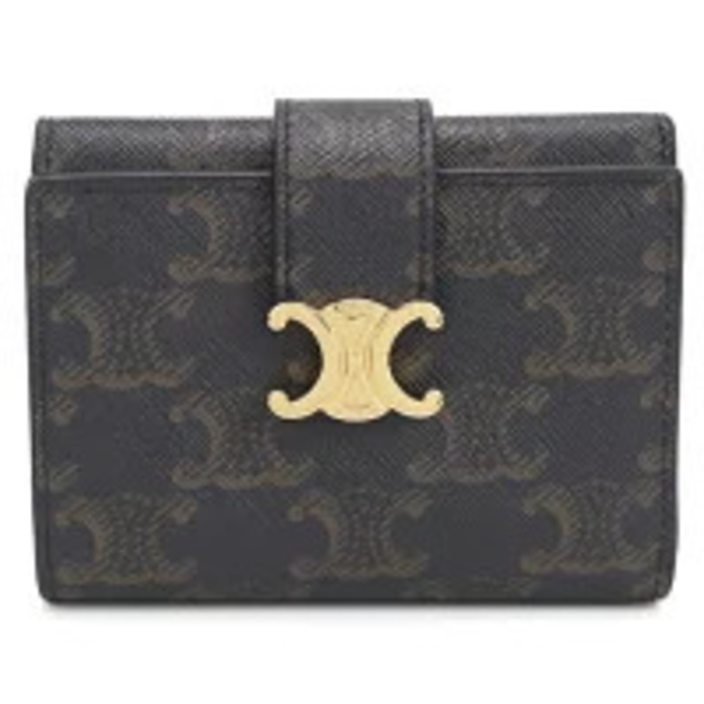 Celine Tri fold Wallet Compact Triomphe Canvas Fine Strap Nino Brown